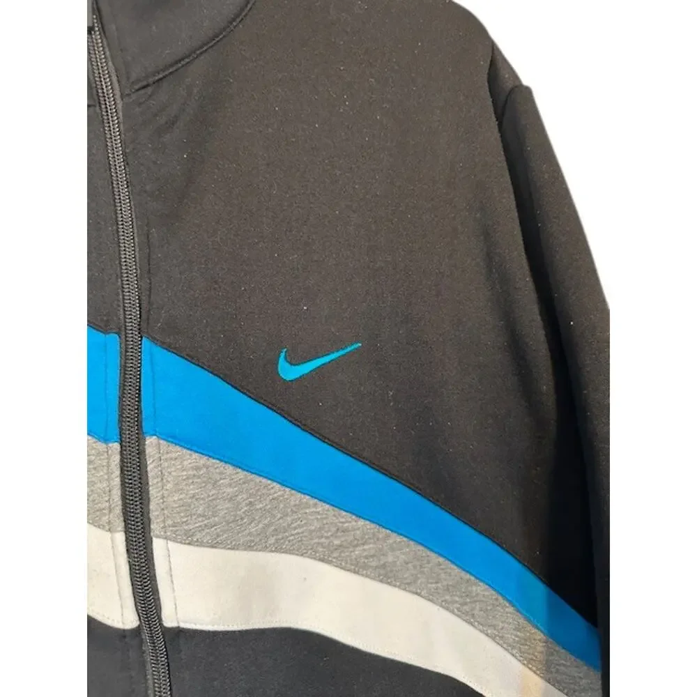 Nike Black Blue Gray Cotton Blend Long Sleeve Full Zip Jacket VTG Men Sz XL